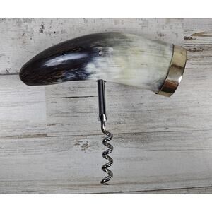 Vintage Bovine Horn Handle Corkscrew With Silver Cap Barware Tool 5.5 x 4.5